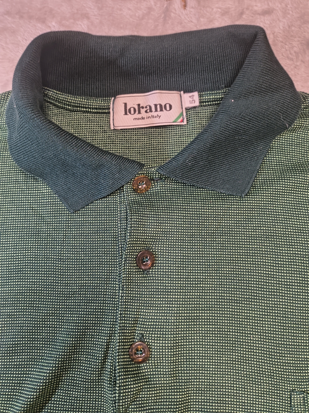 Vintage Lorano Italy Men's Green Textured Micro-Pattern Polo Shirt Size IT 54 XL